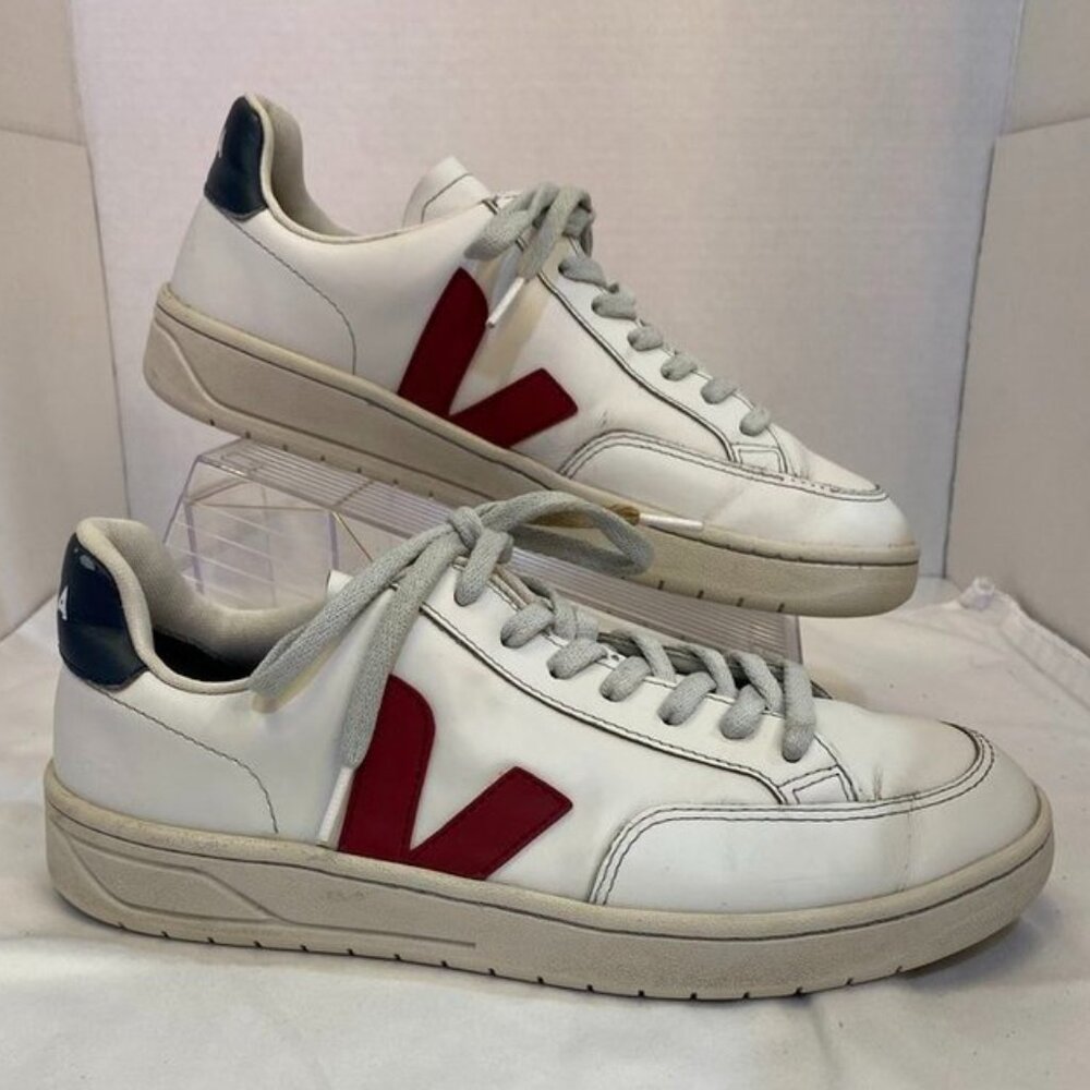 VEJA V-12 Leather Sneakers White Red Navy Men’s 9 / EU 42